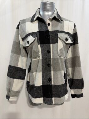 Thread & Supply Plaid Shacket Black Grey White Button Front Shirt Jacket 1799
